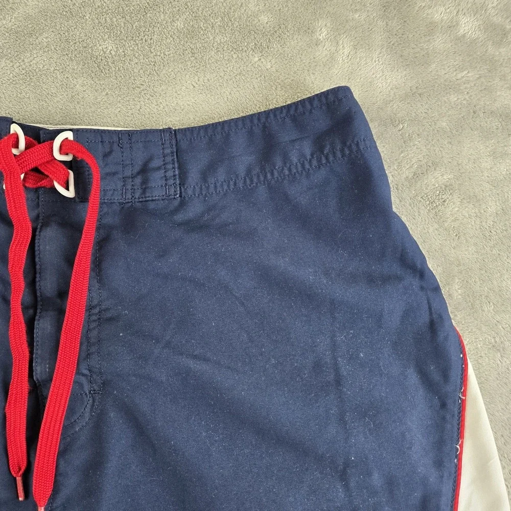 Old Navy Board Shorts Mens Large Navy Blue White Drawstring Swim Surf Heavy Duty